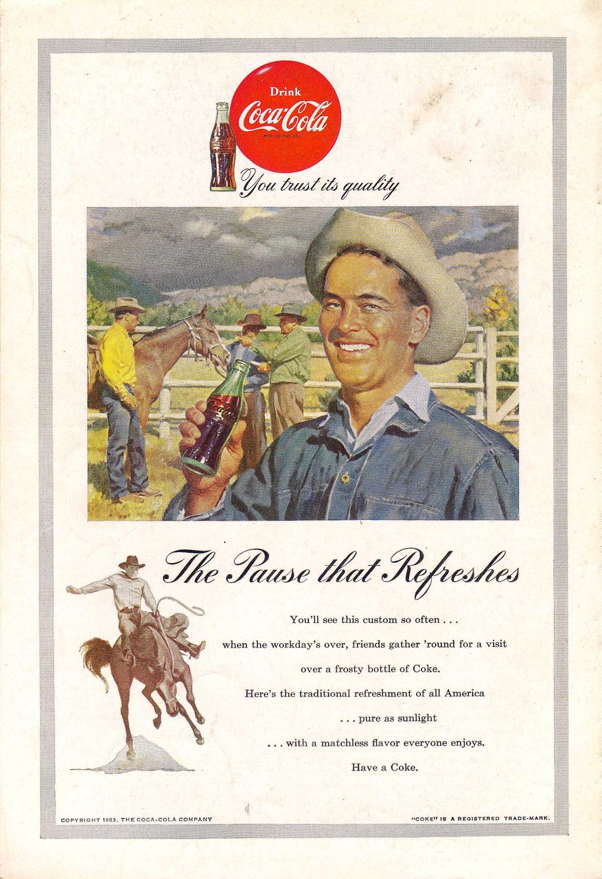 1953 Ad - Coke COCA-COLA ~ 'Cowboy Corral' Western Theme 1953 Ad - Coke COCA-COLA ~ 'Cowboy Corral' Western Theme