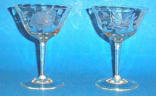 2 WJ Hughes Cornflower Champagne Glasses Goblets 2 WJ Hughes Cornflower Champagne Glasses Goblets