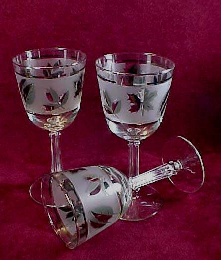 Libbey Silver Leaf Wine Goblets - 1960s Libbey Silver Leaf Wine Goblets - 1960s