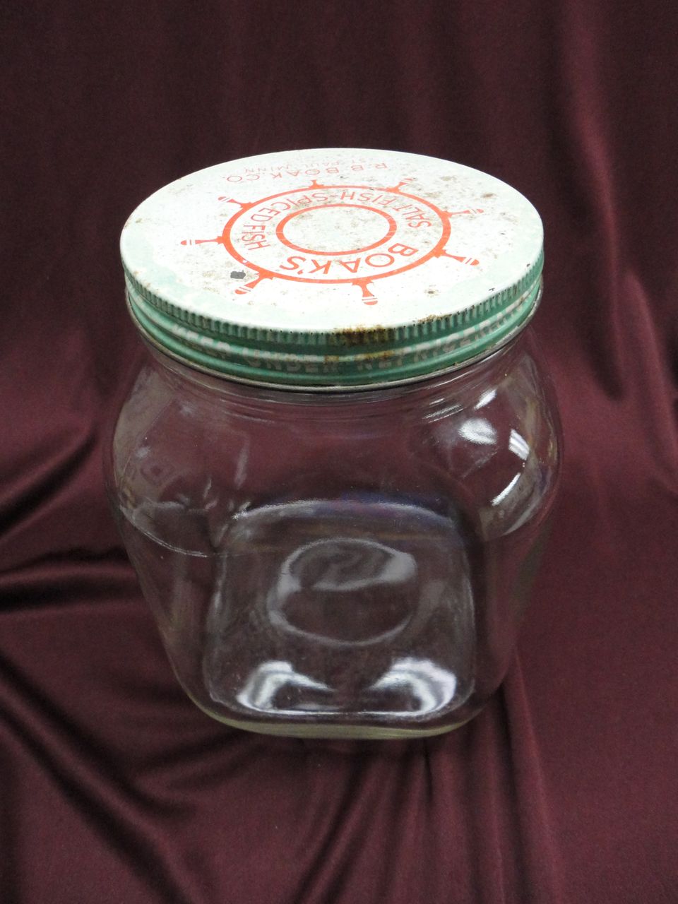 Boak's Salt Fish/Spiced Fish Big-Mouthed Hazel Atlas Jar and Original Lid Boak's Salt Fish/Spiced Fish Big-Mouthed Hazel Atlas Jar and Original Lid