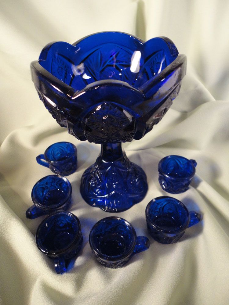 Child's Cobalt Punch Bowl and Cups - Whirling Star Child's Cobalt Punch Bowl and Cups - Whirling Star