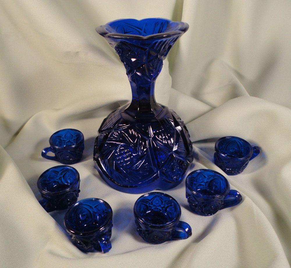 Child's Cobalt Punch Bowl and Cups - Whirling Star Child's Cobalt Punch Bowl and Cups - Whirling Star