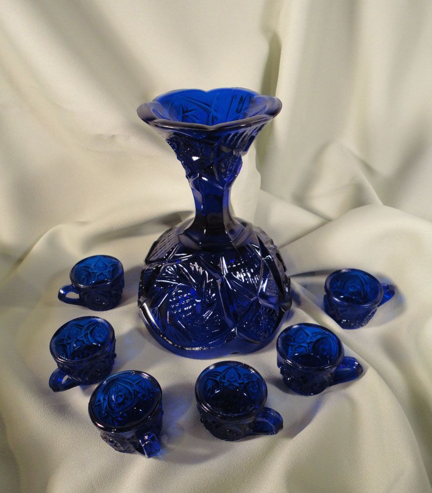 Child's Cobalt Punch Bowl and Cups - Whirling Star Child's Cobalt Punch Bowl and Cups - Whirling Star