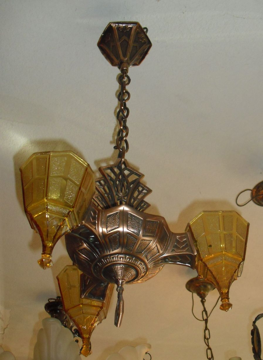 Art Deco 3 Light Slip Shade Chandelier Art Deco 3 Light Slip Shade Chandelier
