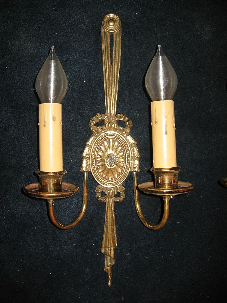 Brass Neoclassical Double Candle Wall Sconces Brass Neoclassical Double Candle Wall Sconces