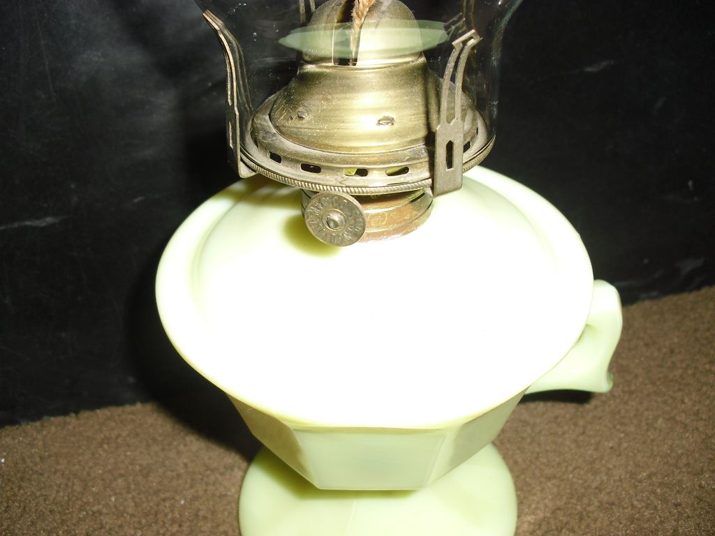 Opalescent Yellow Custard Glass Finger Kerosene Oil Lamp Opalescent Yellow Custard Glass Finger Kerosene Oil Lamp