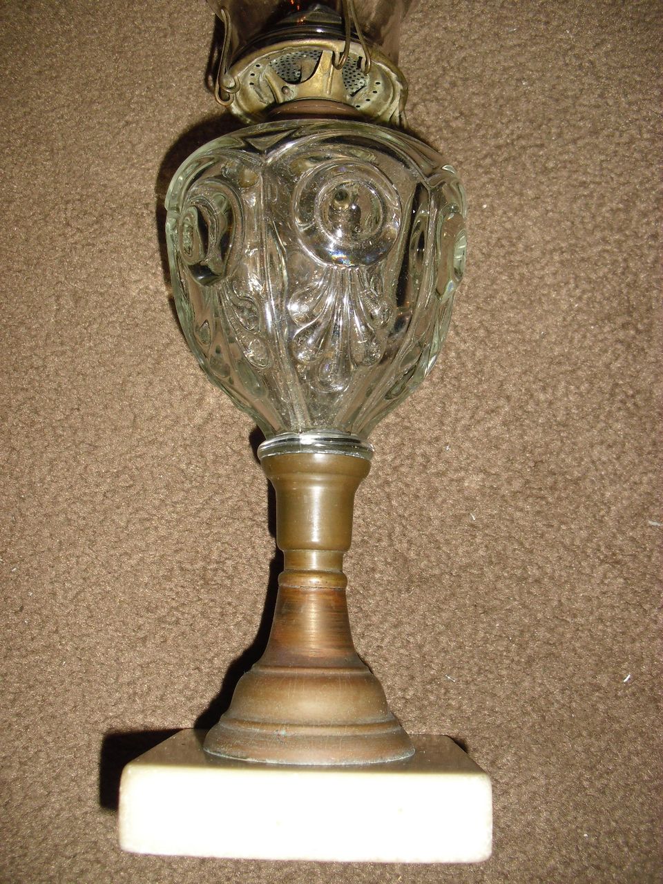 Early Bullseye & Fleur de leis Kerosene Oil Lamp w Marble Base Early Bullseye & Fleur de leis Kerosene Oil Lamp w Marble Base