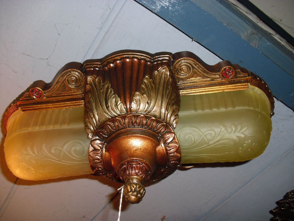 Art Deco Slip Shade Ceiling Light Fixture - 2 available Art Deco Slip Shade Ceiling Light Fixture - 2 available