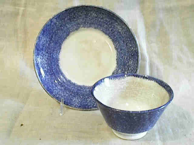 Antique Staffordshire Dark Blue Spatterware Handless Cup & Saucer Antique Staffordshire Dark Blue Spatterware Handless Cup & Saucer