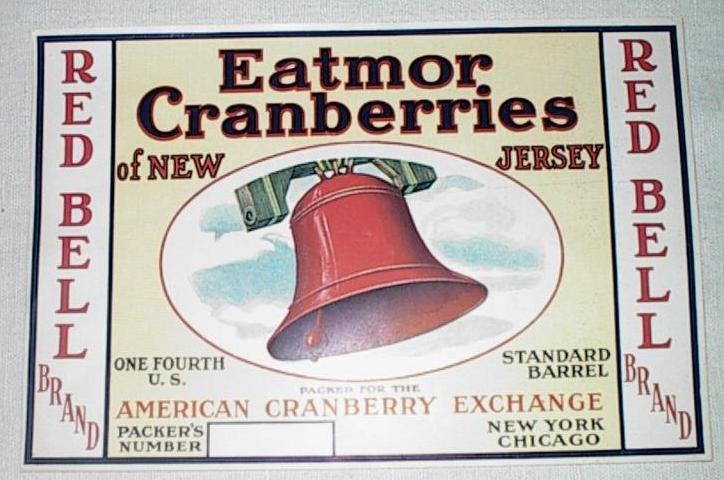 Original Early 20th Century NJ Eatmor Red Bell Cranberry Label Original Early 20th Century NJ Eatmor Red Bell Cranberry Label