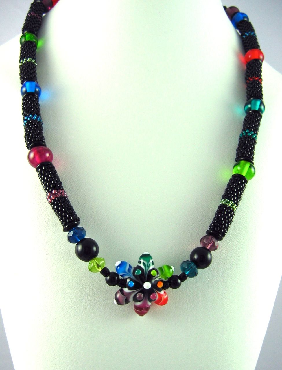 Lampworked Star Flower and Seed Bead Necklace Lampworked Star Flower and Seed Bead Necklace