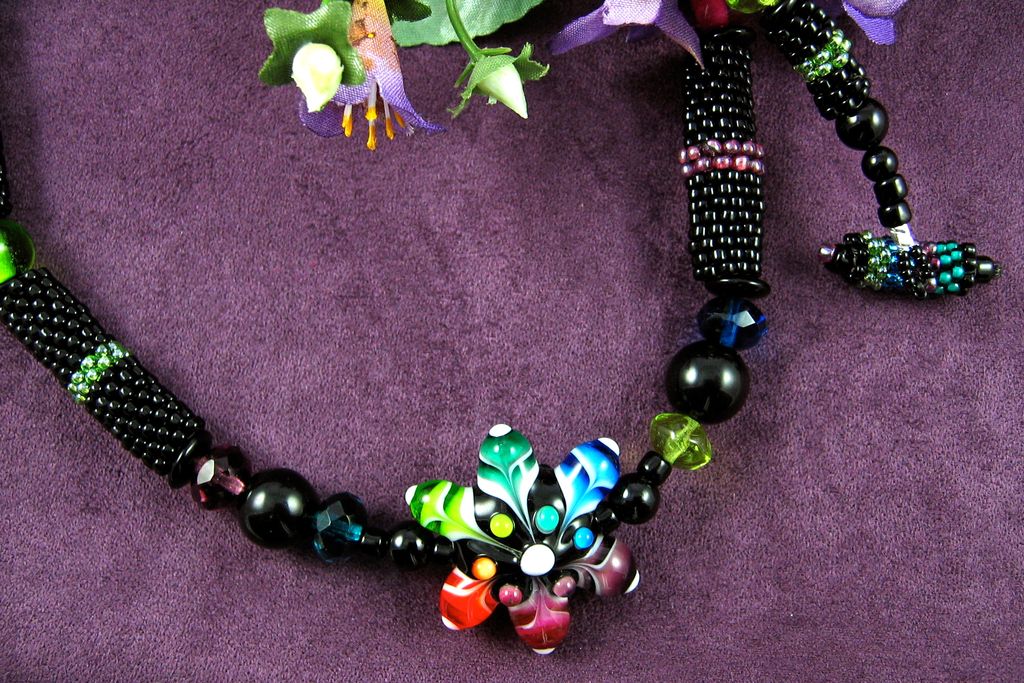 Lampworked Star Flower and Seed Bead Necklace Lampworked Star Flower and Seed Bead Necklace