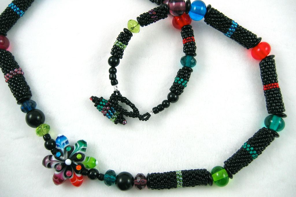 Lampworked Star Flower and Seed Bead Necklace Lampworked Star Flower and Seed Bead Necklace