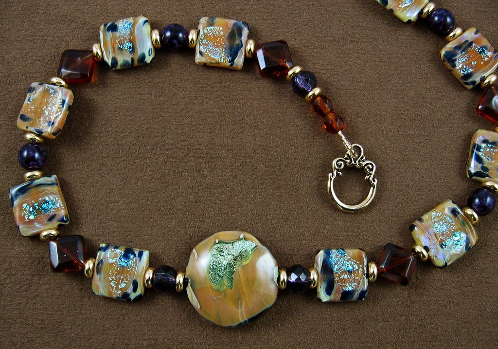 Iridescent Golden-Brown Glass Bead Necklace Iridescent Golden-Brown Glass Bead Necklace