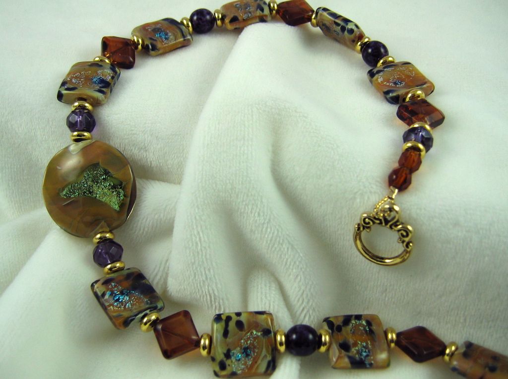 Iridescent Golden-Brown Glass Bead Necklace Iridescent Golden-Brown Glass Bead Necklace