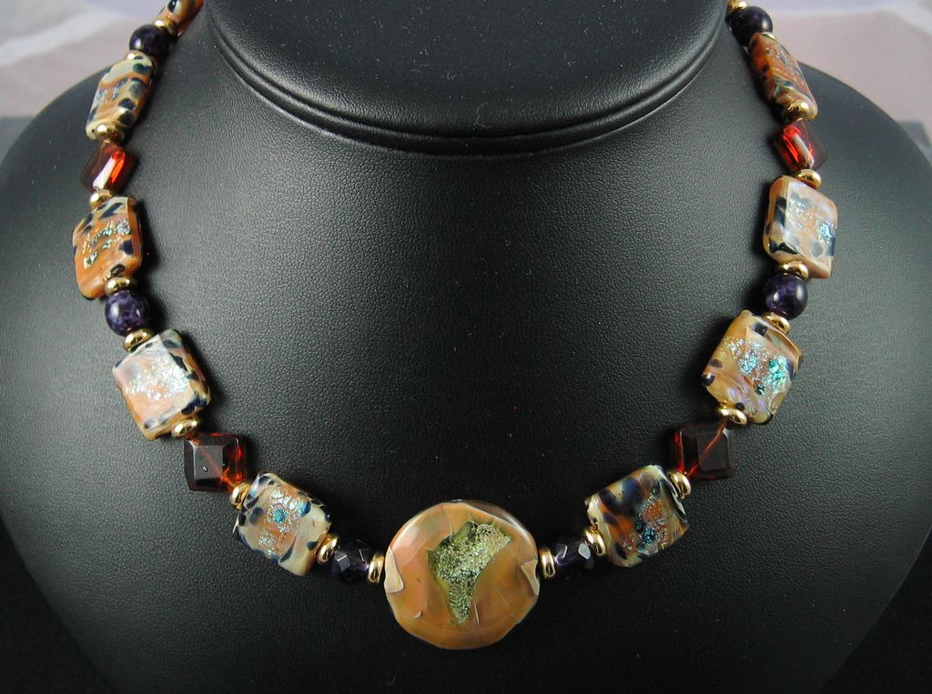 Iridescent Golden-Brown Glass Bead Necklace Iridescent Golden-Brown Glass Bead Necklace