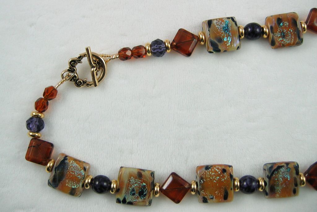 Iridescent Golden-Brown Glass Bead Necklace Iridescent Golden-Brown Glass Bead Necklace