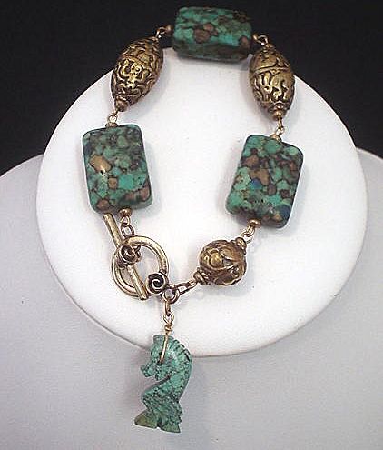Tibetan Repousse and Magnesite Seahorse Bracelet Tibetan Repousse and Magnesite Seahorse Bracelet