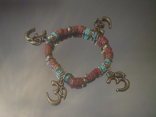 OM and African Trade Bead Turquoise Bracelet OM and African Trade Bead Turquoise Bracelet