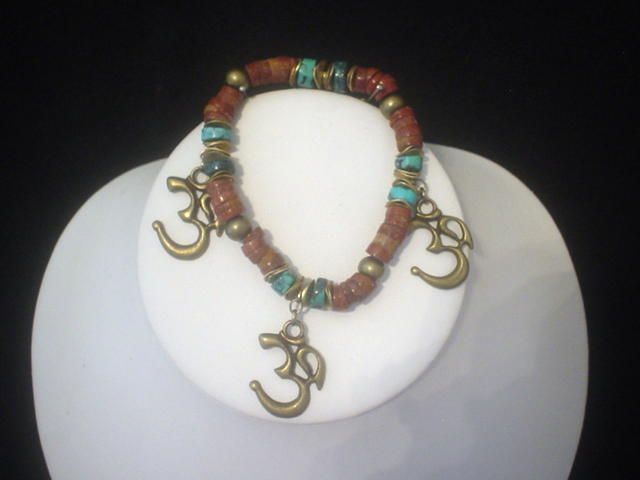 OM and African Trade Bead Turquoise Bracelet OM and African Trade Bead Turquoise Bracelet