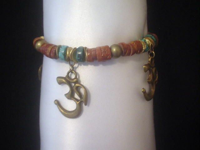 OM and African Trade Bead Turquoise Bracelet OM and African Trade Bead Turquoise Bracelet