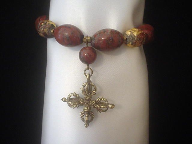 Double Dorje, Red Jasper and Buddha Bracelet Double Dorje, Red Jasper and Buddha Bracelet