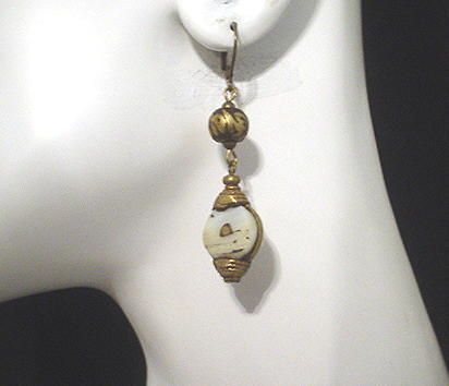 Tibetan OM Prayer Bead and Conch Shell Earrings Tibetan OM Prayer Bead and Conch Shell Earrings