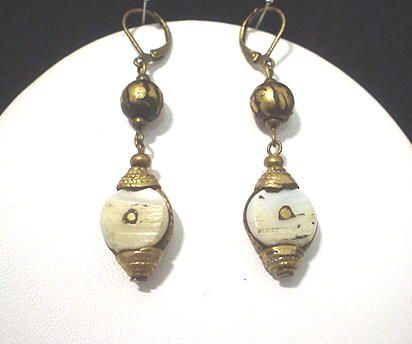 Tibetan OM Prayer Bead and Conch Shell Earrings Tibetan OM Prayer Bead and Conch Shell Earrings