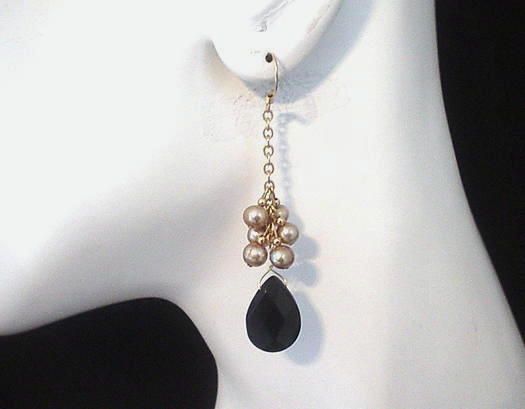Black Onyx and Cultured Freshwater Pearl 14kt GF Earrings Black Onyx and Cultured Freshwater Pearl 14kt GF Earrings