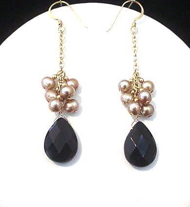 Black Onyx and Cultured Freshwater Pearl 14kt GF Earrings Black Onyx and Cultured Freshwater Pearl 14kt GF Earrings