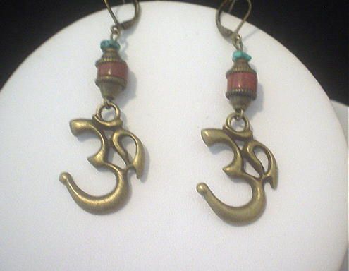 OM Clay Trade Bead and Turquoise Earrings OM Clay Trade Bead and Turquoise Earrings