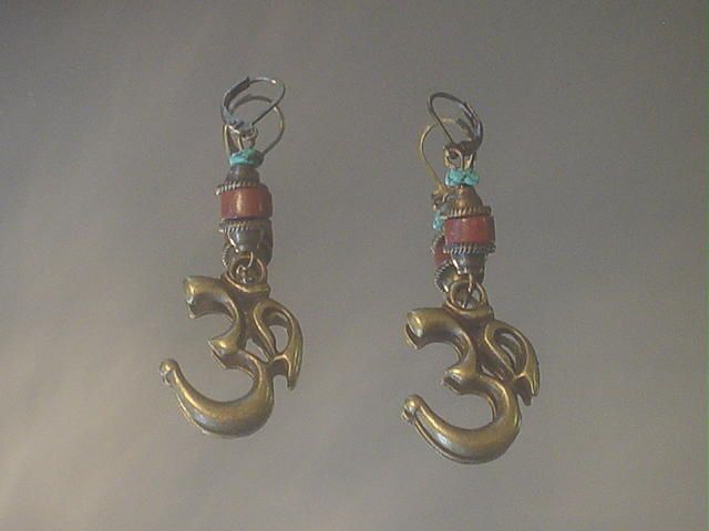 OM Clay Trade Bead and Turquoise Earrings OM Clay Trade Bead and Turquoise Earrings