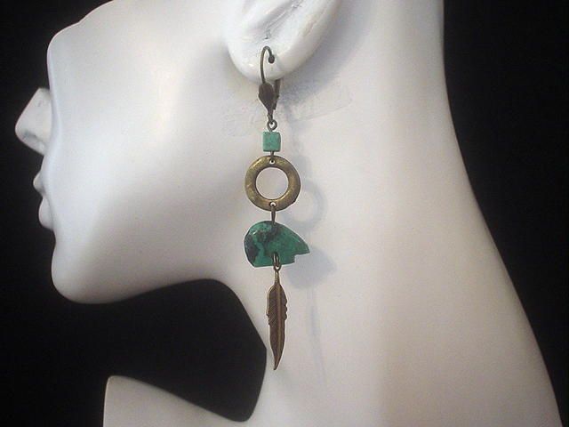 Turquoise Bear Fetish Earrings Turquoise Bear Fetish Earrings