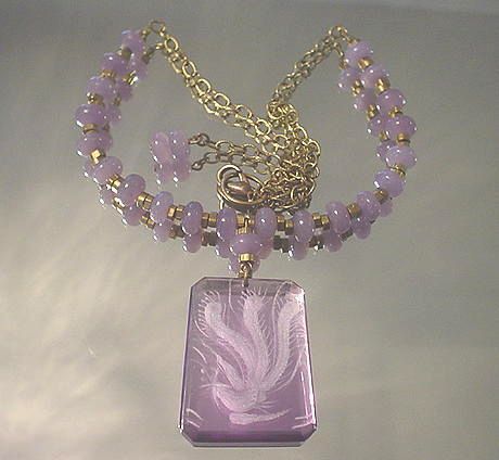 Lavender Jade Carved Peacock Necklace Lavender Jade Carved Peacock Necklace
