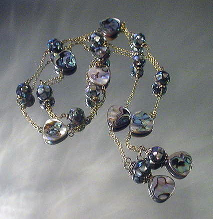 Abalone and Mother of Pearl Earrings and Lariat Necklace Abalone and Mother of Pearl Earrings and Lariat Necklace