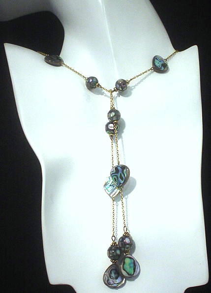 Abalone and Mother of Pearl Earrings and Lariat Necklace Abalone and Mother of Pearl Earrings and Lariat Necklace