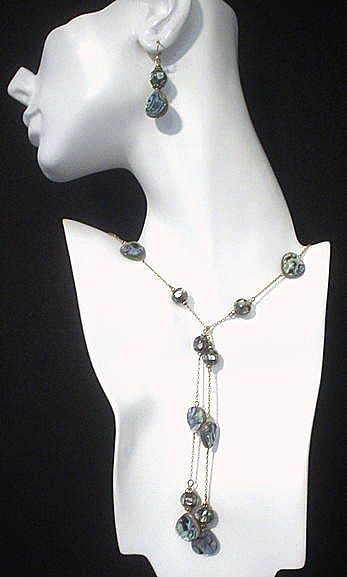 Abalone and Mother of Pearl Earrings and Lariat Necklace Abalone and Mother of Pearl Earrings and Lariat Necklace
