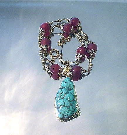 Turquoise Nugget with Oriental Symbol Carnelian Necklace Turquoise Nugget with Oriental Symbol Carnelian Necklace