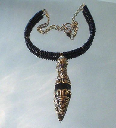Black Onyx Tibetan Repousse Necklace Black Onyx Tibetan Repousse Necklace