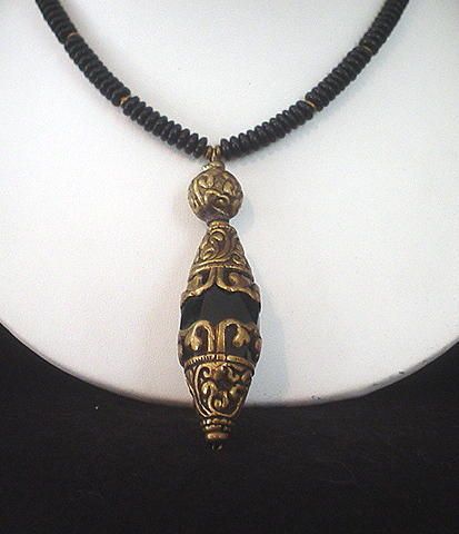 Black Onyx Tibetan Repousse Necklace Black Onyx Tibetan Repousse Necklace