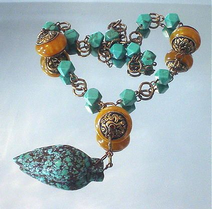 Tibetan Copal and Turquoise Necklace Tibetan Copal and Turquoise Necklace