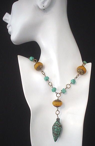 Tibetan Copal and Turquoise Necklace Tibetan Copal and Turquoise Necklace