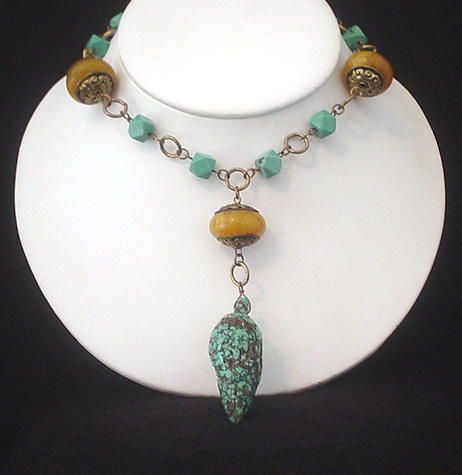 Tibetan Copal and Turquoise Necklace Tibetan Copal and Turquoise Necklace