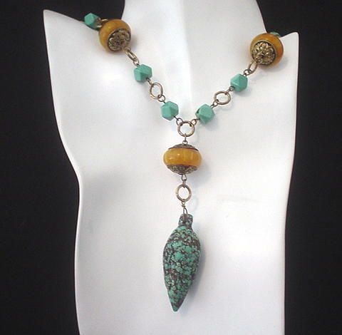 Tibetan Copal and Turquoise Necklace Tibetan Copal and Turquoise Necklace