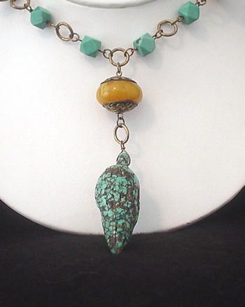 Tibetan Copal and Turquoise Necklace Tibetan Copal and Turquoise Necklace