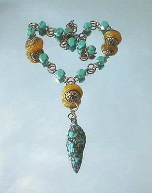 Tibetan Copal and Turquoise Necklace Tibetan Copal and Turquoise Necklace