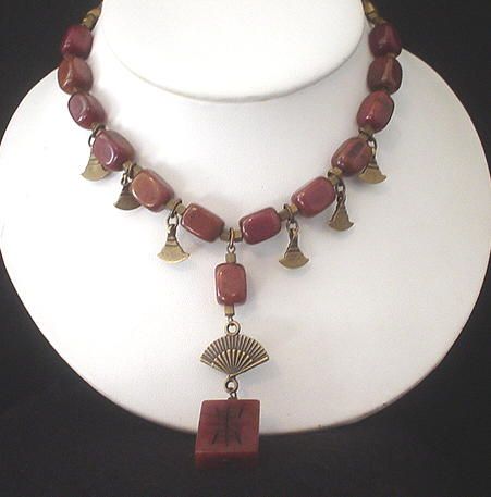 Soo Chow Jade and Brass Conch Necklace Soo Chow Jade and Brass Conch Necklace