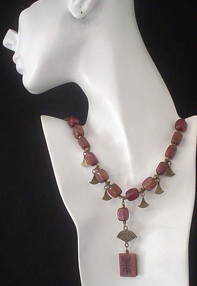 Soo Chow Jade and Brass Conch Necklace Soo Chow Jade and Brass Conch Necklace