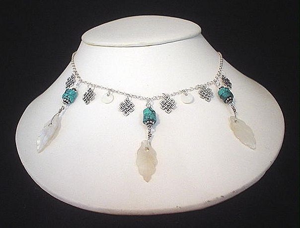 Mother of Pearl Feather Turquoise Sterling Necklace Mother of Pearl Feather Turquoise Sterling Necklace