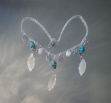 Mother of Pearl Feather Turquoise Sterling Necklace Mother of Pearl Feather Turquoise Sterling Necklace